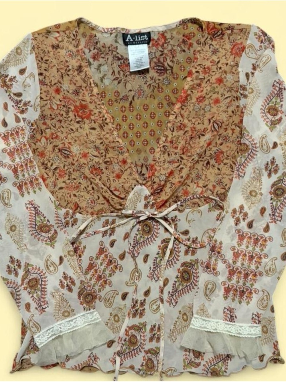 Wrapper Paisley Tie-Front Boho Blouse